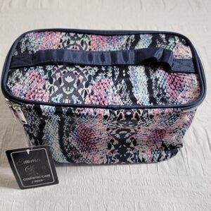 Emma & Chloe snake print makeup cosmetics bag organizer train case beauty new